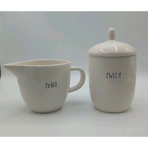 Rae Dunn Blue Lined “Sweet” & “Pour” Sugar Creamer Bundle Set LOT